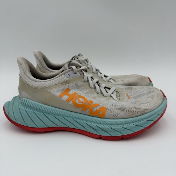 Hoka One One Shoes - Hoka One One Carbon X 2 Running Shoes Womens 6.5 B White/Blazing Orange